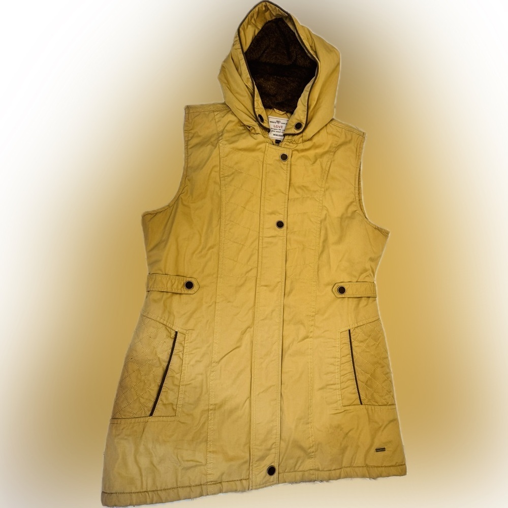 Love by Monte Carlo Mustard Yellow Hooded Vest 2XL Fits Like Large